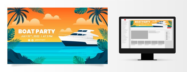 Free Vector gradient boat party with palm trees youtube channel art