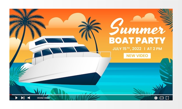 Free vector gradient boat party with palm trees youtube thumbnail