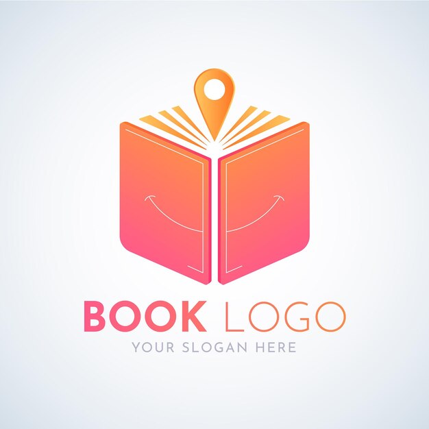 Шаблон логотипа градиентной книги со слоганом