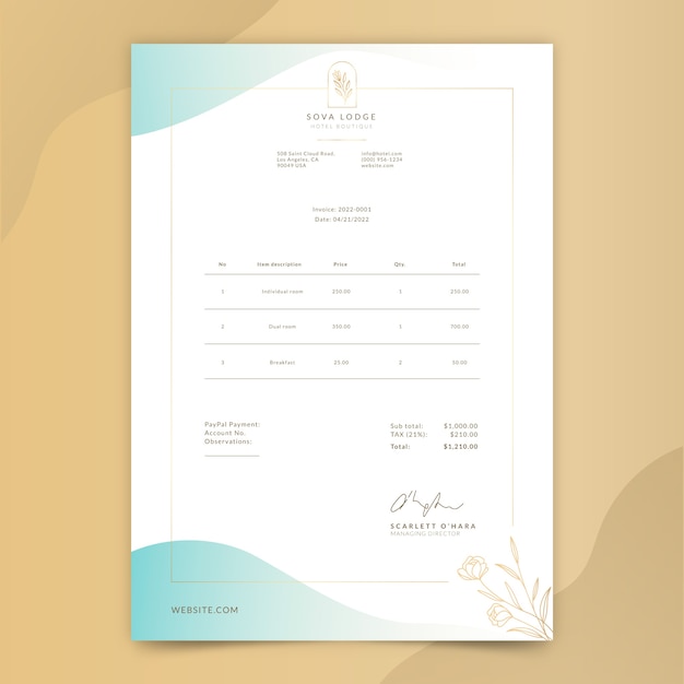 Free vector gradient boutique invoice template