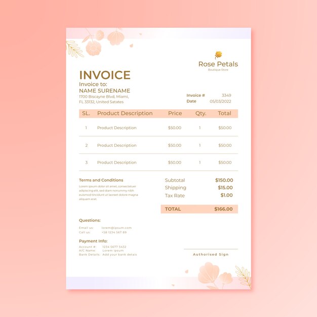Gradient boutique invoice template