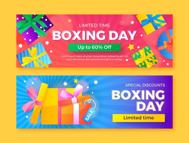 Free vector gradient boxing day horizontal banners set