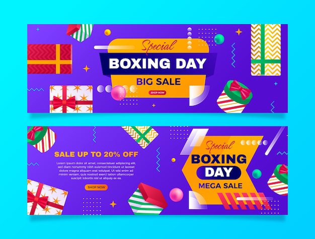 Free vector gradient boxing day horizontal banners set