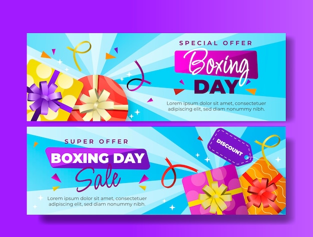 Free vector gradient boxing day horizontal banners set