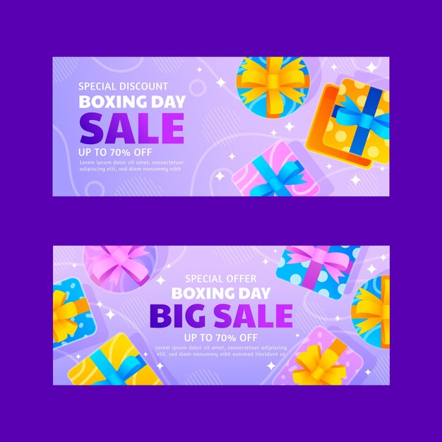 Gradient boxing day horizontal banners set