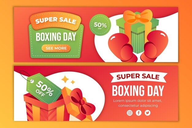 Gradient boxing day horizontal sale banners set