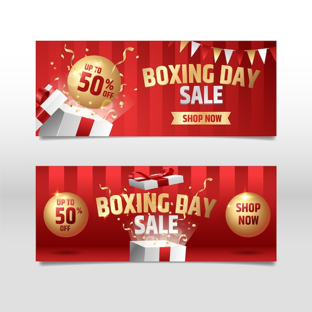 Vettore gratuito set di banner di vendita orizzontale gradiente boxing day