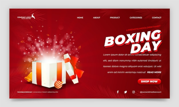 Free vector gradient boxing day landing page template