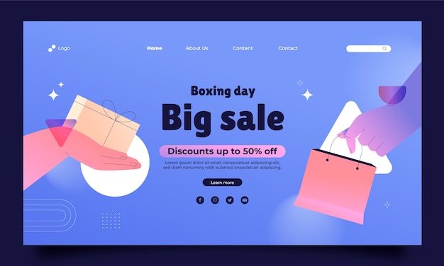 Free vector gradient boxing day landing page template