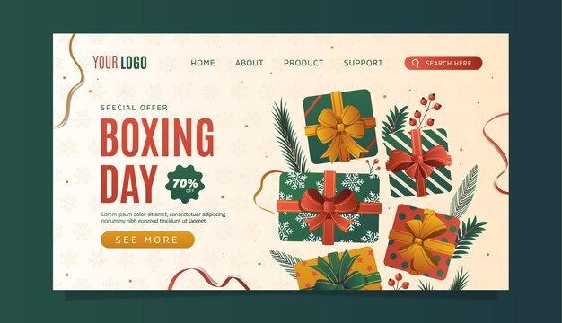 Free vector gradient boxing day landing page template