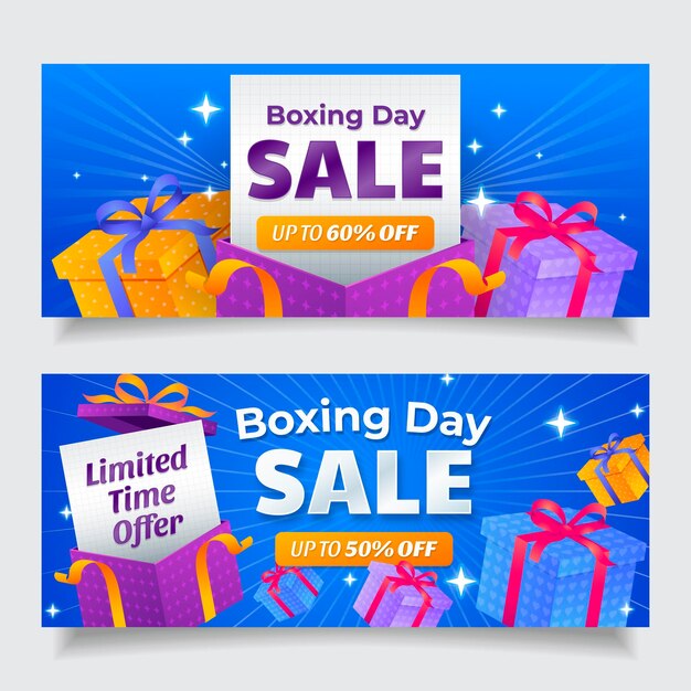 Gradient boxing day sale horizontal banners set