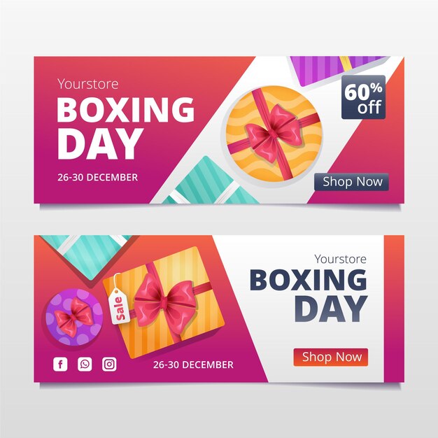 Gradient boxing day sale horizontal banners set