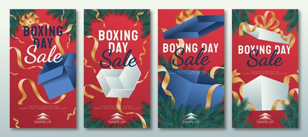 Free vector gradient boxing day sale instagram stories collection