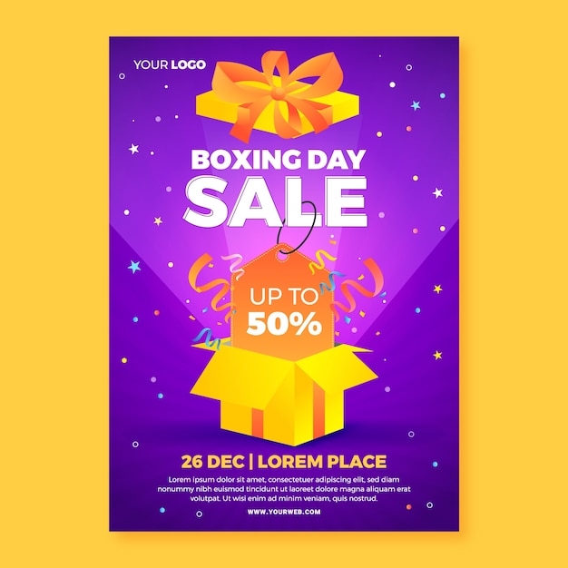 Gradient boxing day vertical flyer template