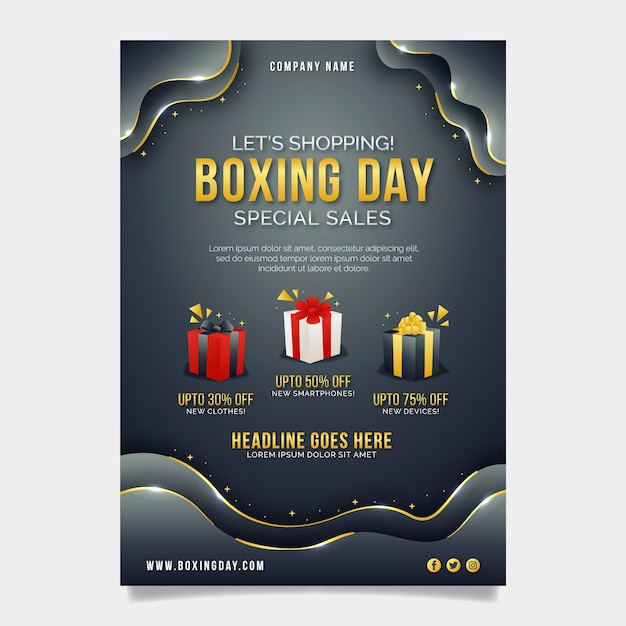 Free vector gradient boxing day vertical poster template