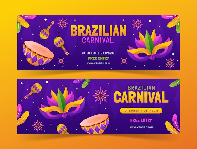 グラデーションブラジルのカーニバルのお祝いの水平方向のバナーセット