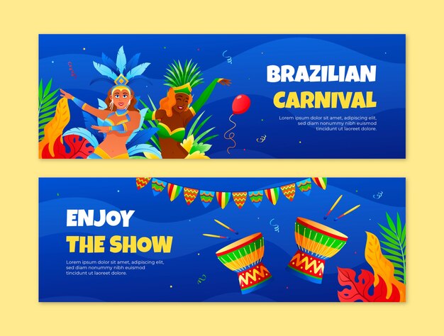 Gradient brazilian carnival celebration horizontal banners set