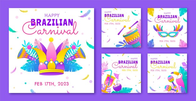 グラデーションブラジルのカーニバルのお祝いinstagramの投稿コレクション