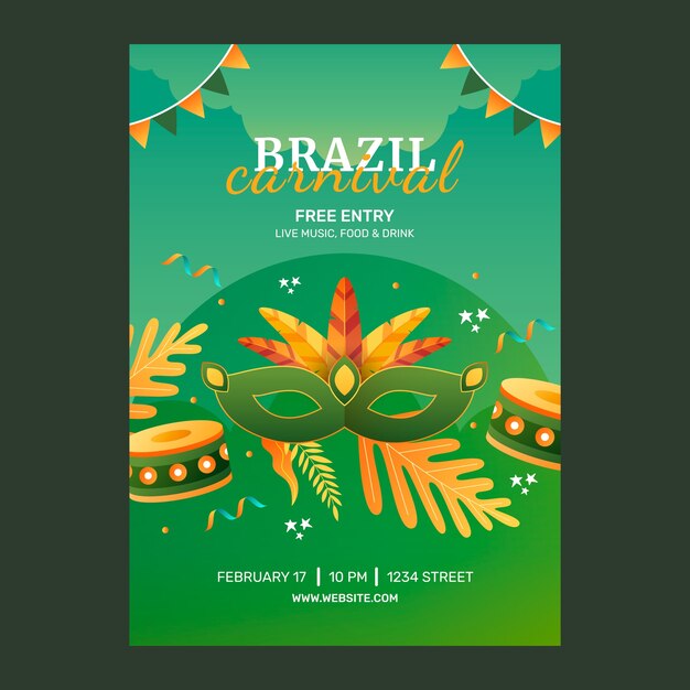 그라디언트 브라질 카니발 축하 포스터 템플릿