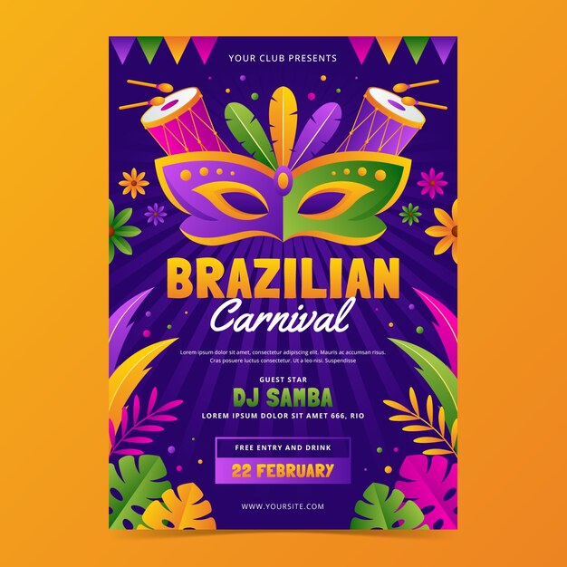 Gradient brazilian carnival celebration vertical poster template