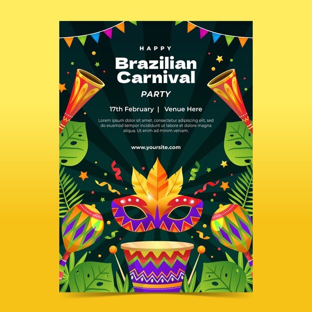 Gradient brazilian carnival celebration vertical poster template