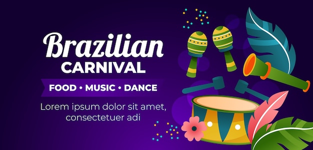 Бесплатное векторное изображение Градиентный бразильский карнавал шаблон горизонтального баннера