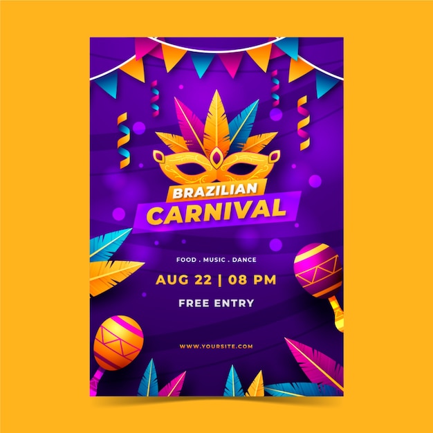 Free vector gradient brazilian carnival vertical flyer template