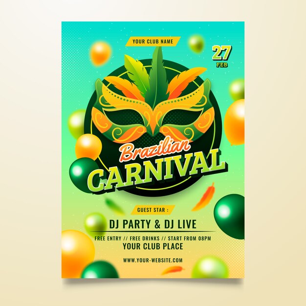 Gradient brazilian carnival vertical poster template