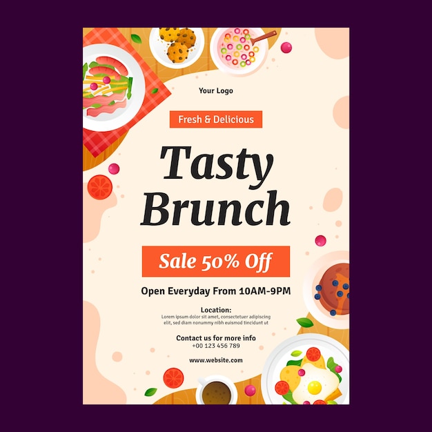 Free vector gradient breakfast and brunch poster design