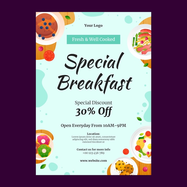 Free vector gradient breakfast and brunch poster design