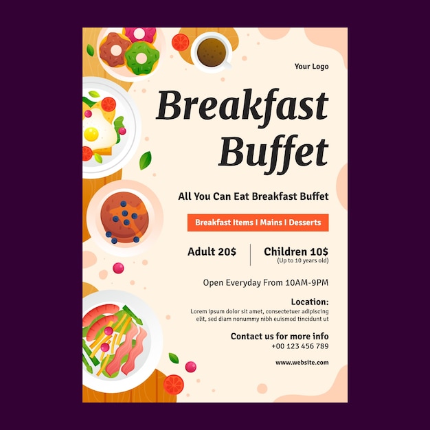 Free vector gradient breakfast and brunch poster design