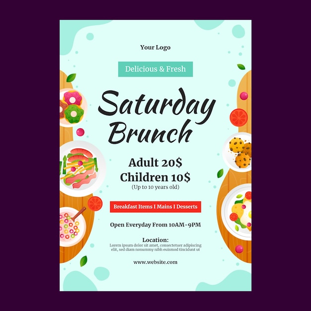 Vettore gratuito progettazione di poster per colazione e brunch sfumati