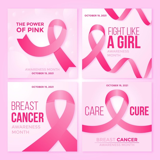 Gradient breast cancer awareness month instagram posts collection