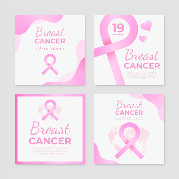 Gradient breast cancer awareness month instagram posts collection