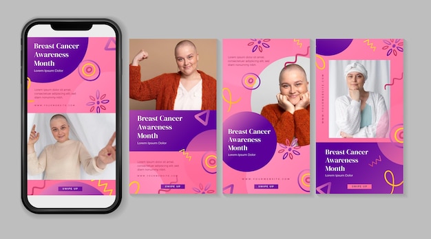 Gradient breast cancer awareness month instagram posts collection