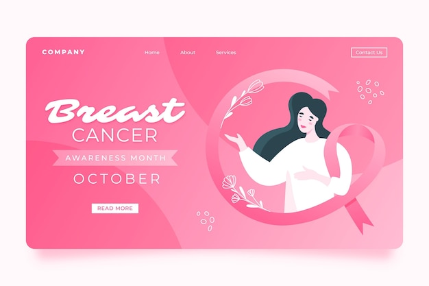 Free vector gradient breast cancer awareness month landing page template