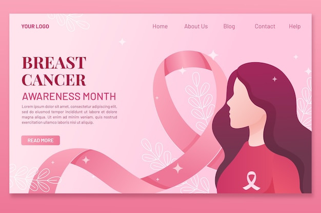 Free vector gradient breast cancer awareness month landing page template