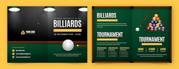 Free vector gradient brochure template for billiards and pool club