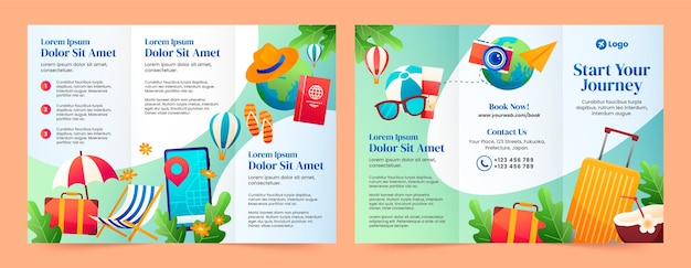 Free vector gradient brochure template for travel agency business