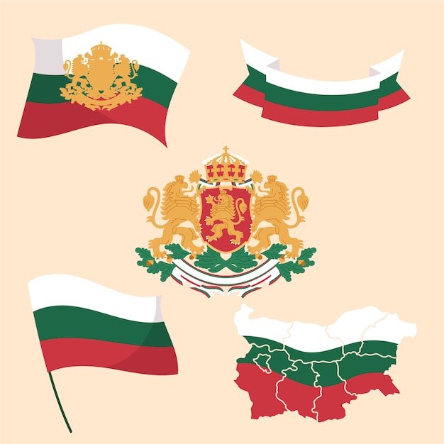 Free vector gradient bulgarian flag and national emblems set