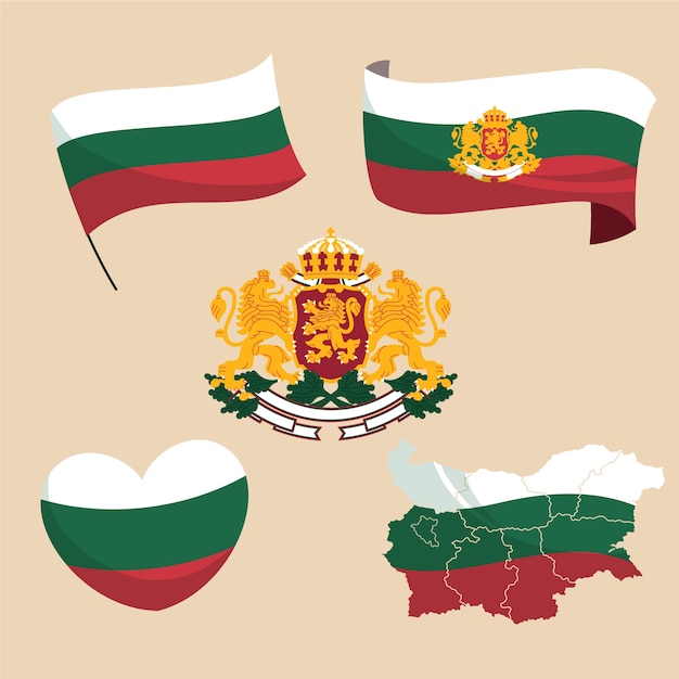 Free vector gradient bulgarian flag and national emblems set