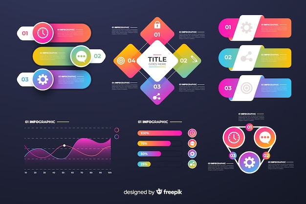 Pacchetto di elementi di infographics di affari gradiente