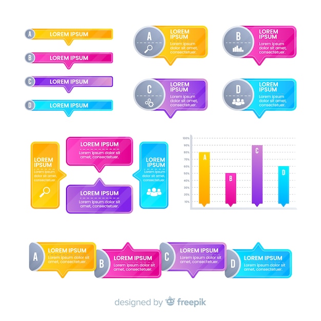 Vettore gratuito insieme di elementi di infographics di affari di gradiente