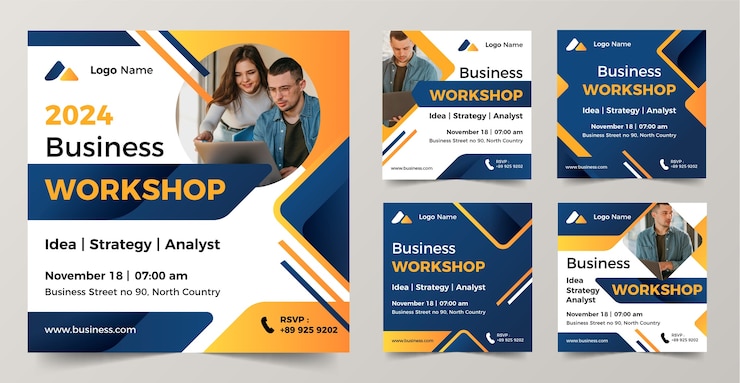 Free Vector gradient business workshop instagram posts collection