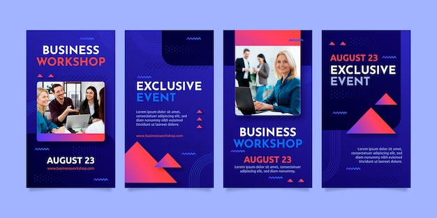 Free vector gradient business workshop instagram stories collection