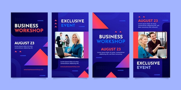 Free vector gradient business workshop instagram stories collection