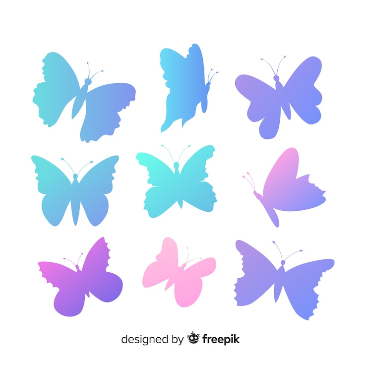 무료 Vector 그라데이션 나비 실루엣 비행 세트