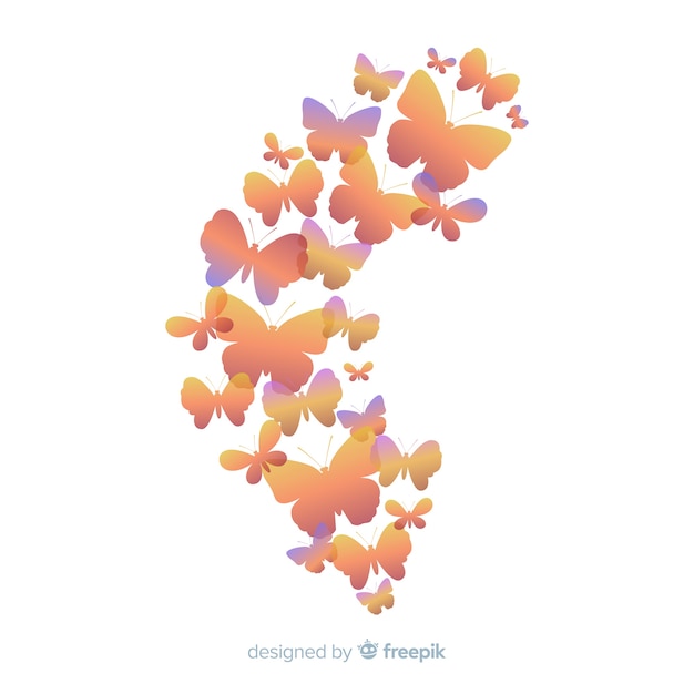 Gradient butterfly silhouettes flying