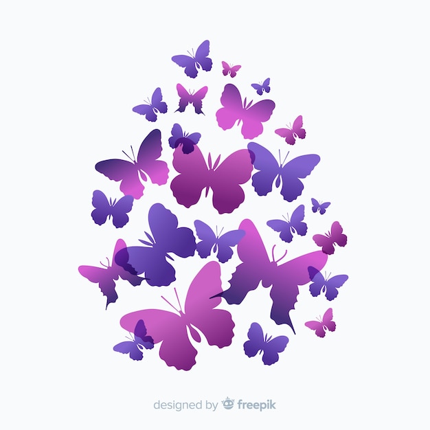 Gradient butterfly swarm silhouette background