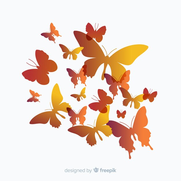 Gradient butterfly swarm silhouette background